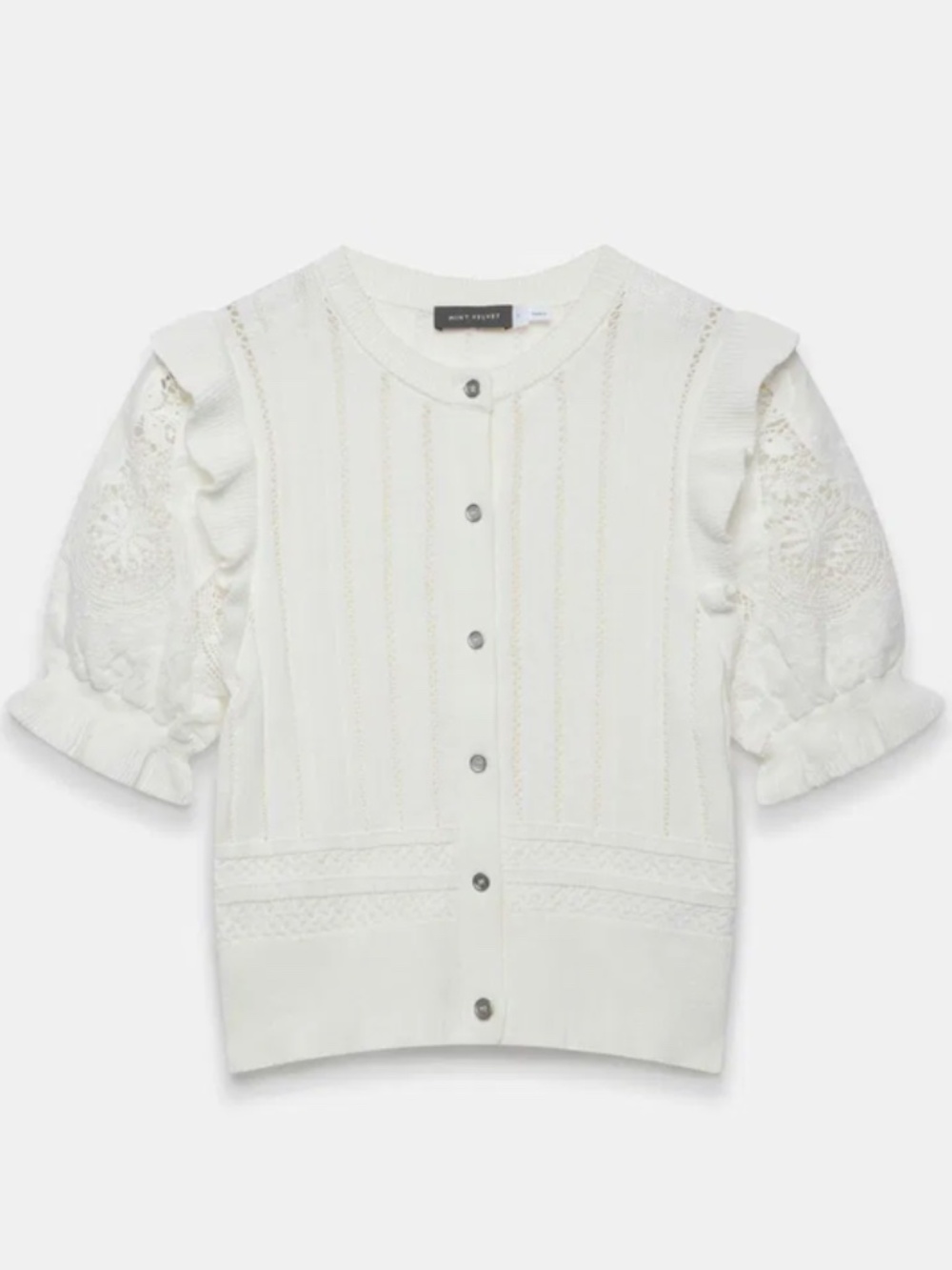 MINT VELVET Broderie Sleeve Button Cotton Top, Soft White, Size XL - Picture 4 of 8